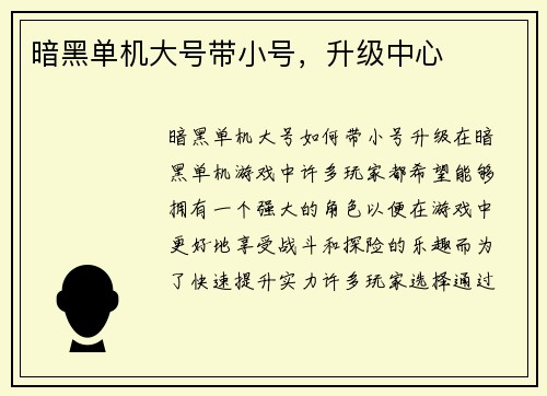 暗黑单机大号带小号，升级中心