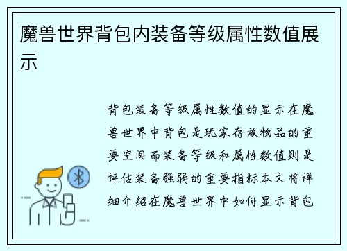 魔兽世界背包内装备等级属性数值展示