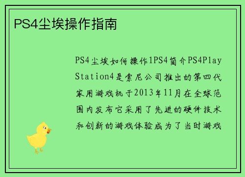 PS4尘埃操作指南